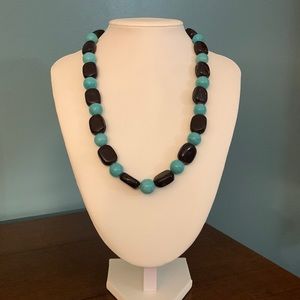 Vintage Costume Necklace, Turquoise & Dark Amber, Length as Seen in Picture